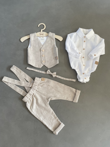 Lniany zestaw na chrzest dla chłopca